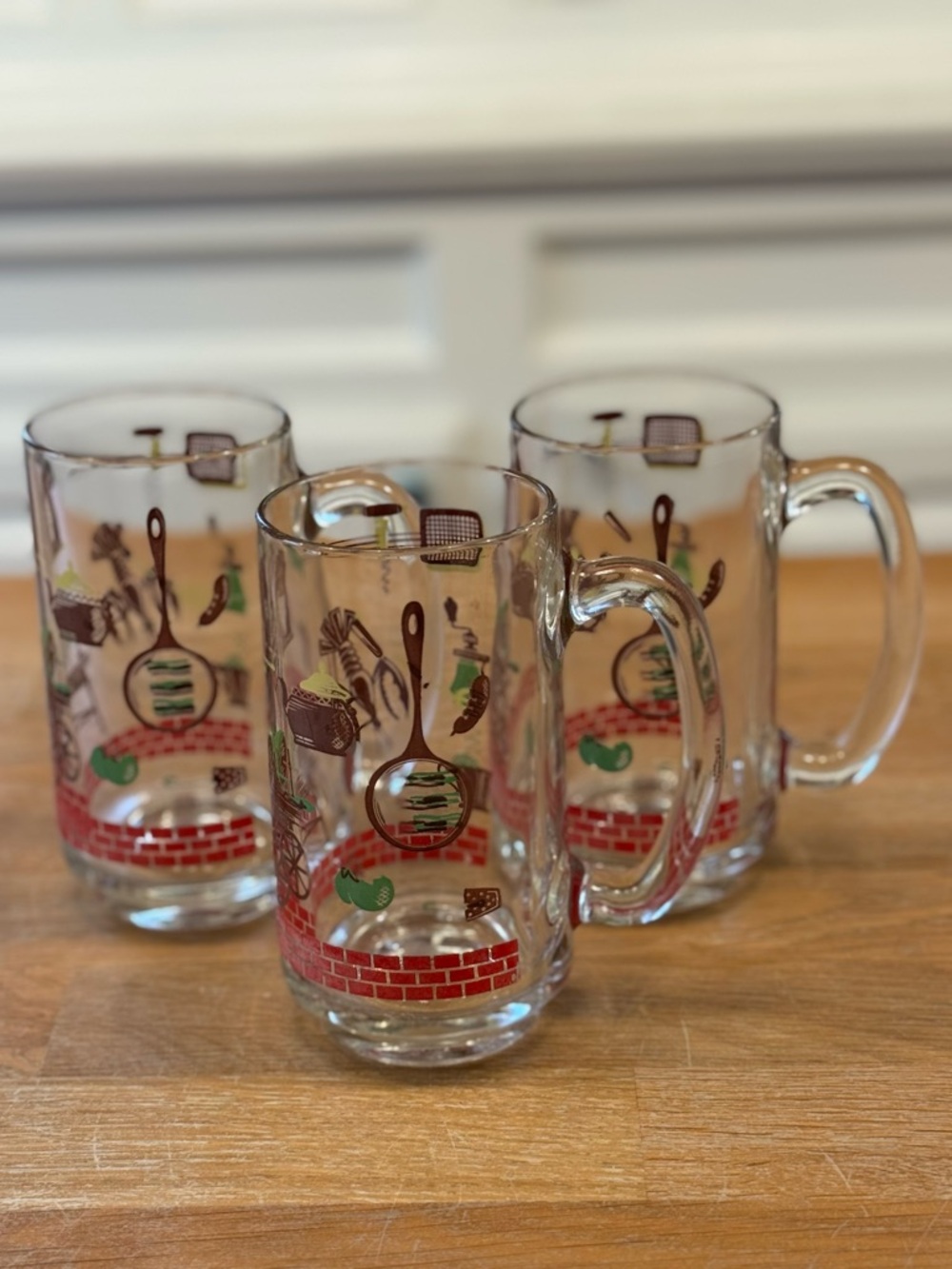 Vintage Hazel Atlas BBQ Glass Beer Mugs | Set of 3 | 1950s MCM | Americana | HTF